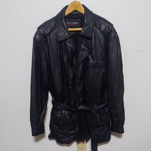 Vintage Wilson Black Leather Trench Coat With Zip-out Thinsulate Liner for Men